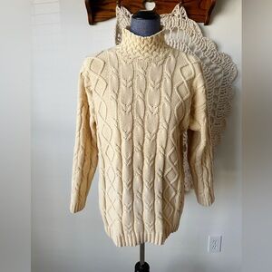 Vintage 90s Butter Yellow Cable Knit Mock Neck Sweater Size Large